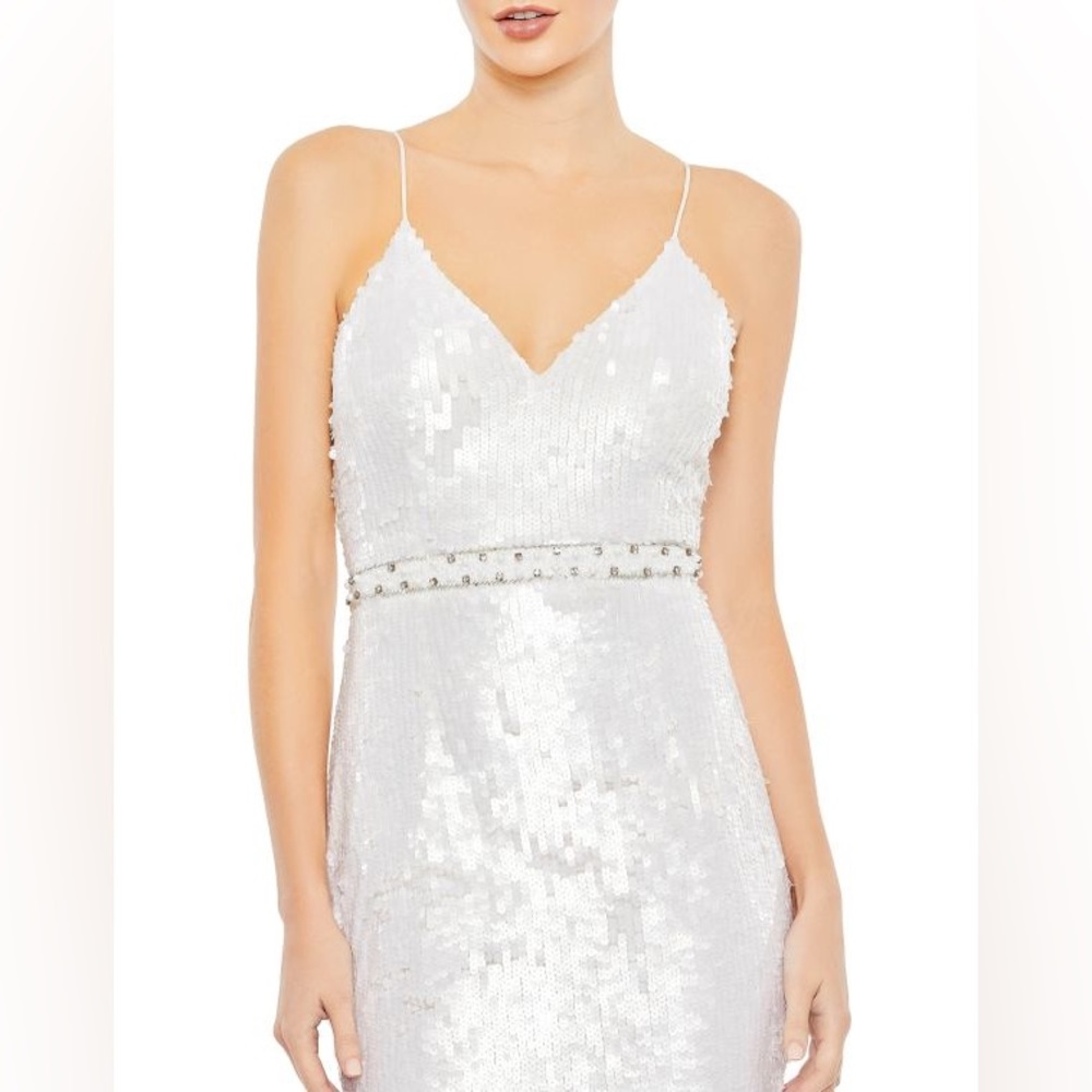 MAC DUGGAL SEQUINED MAXI EVENING DRESS WITH FLORAL HEM NWT - Picture 2 of 4